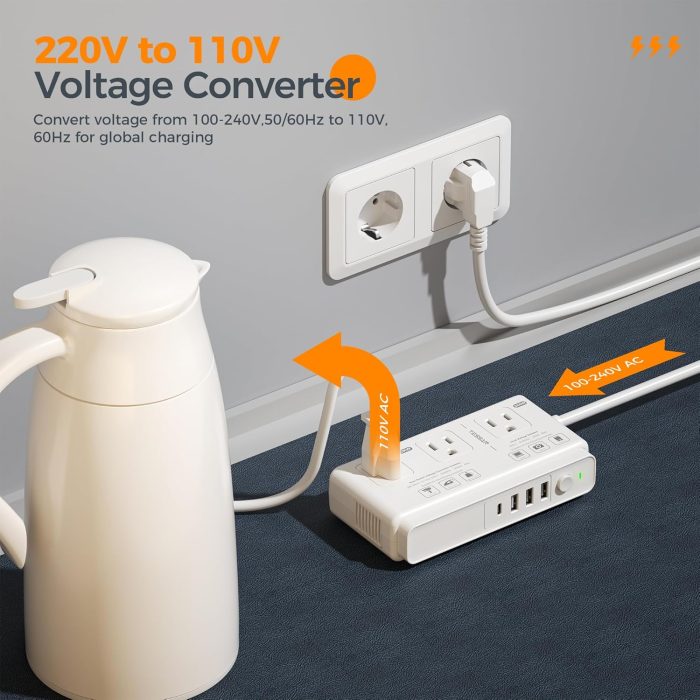 220V to 110V Voltage Converter, TESSAN Universal Travel Adapter with 4 USB Charger (1 USB C), 3 AC Sockets and EU/UK/AU/IT Plug Power Adaptor, Step Down Transformer Outlet Converters for International - Image 4