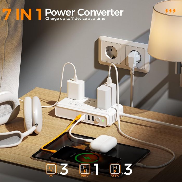 220V to 110V Voltage Converter, TESSAN Universal Travel Adapter with 4 USB Charger (1 USB C), 3 AC Sockets and EU/UK/AU/IT Plug Power Adaptor, Step Down Transformer Outlet Converters for International - Image 5
