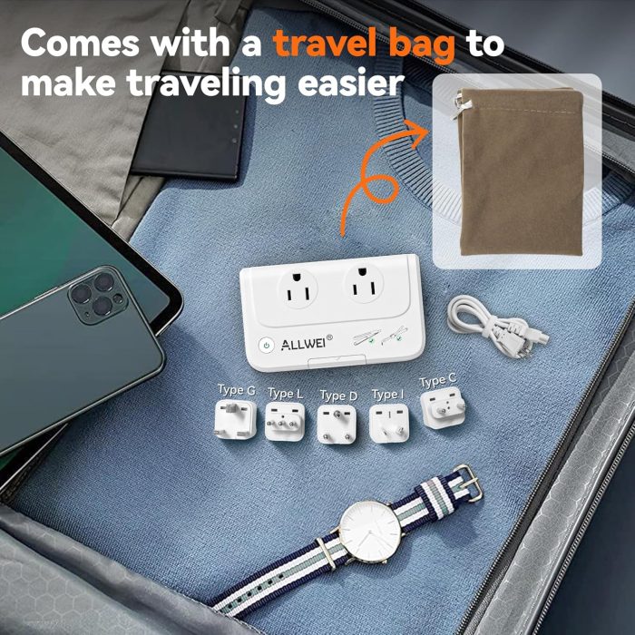 ALLWEI International Travel Adapter 220V to 110V Power Voltage Converter for Hair Straightener/Curling Iron, Universal Power Plug Adapter UK, US, AU, EU, IT, India (White) - Image 6