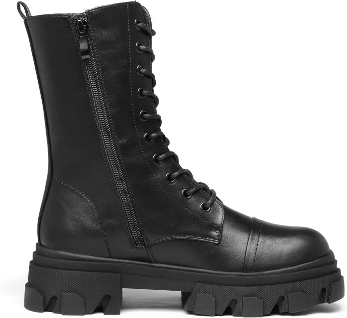 DREAM PAIRS Women’s Combat Boots Lace up Mid Calf Boots Low Heel Chunky Platform Lug Sole Boots - Image 2