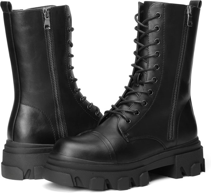 DREAM PAIRS Women’s Combat Boots Lace up Mid Calf Boots Low Heel Chunky Platform Lug Sole Boots - Image 6