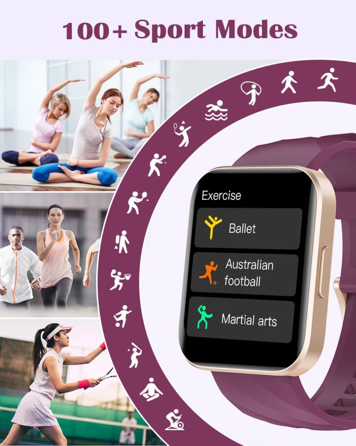 RUIMEN Smart Watches for Women Men (Answer/Make Calls) Compatible with iPhone/Android Phones, 1.85" HD Screen Fitness Tracker Heart Rate Monitor 100+ Sports Tracker Watch Waterproof (Purple) - Image 3